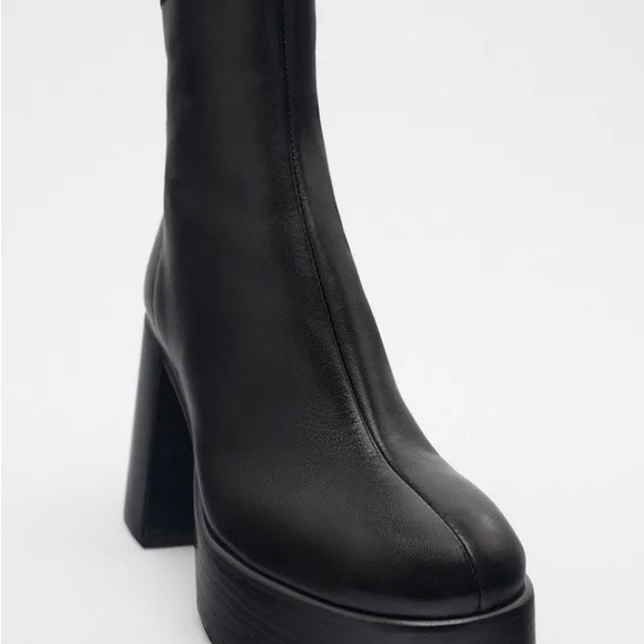 Zara Black Leather Platform Boots NWT - Picture 11 of 11